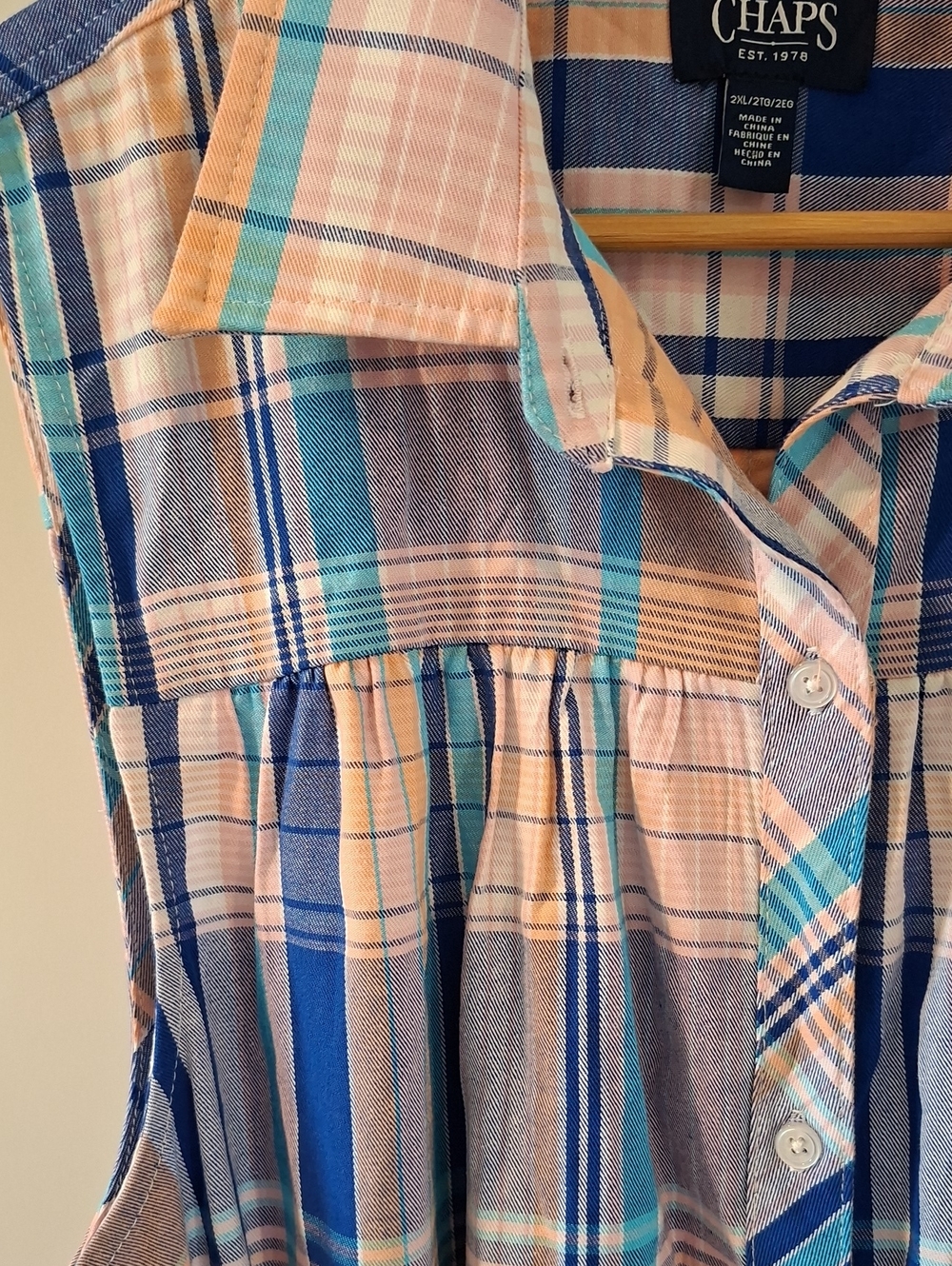 NWOT Chaps Orange & Blue Plaid Tie-waist Flutter-hem Shirt Dress (Size 2XL) - Picture 8 of 9